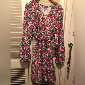 Draper James Pink and Green Floral Long Sleeve Dress